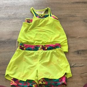 Athletic short set.  Bright yellow.  Like new